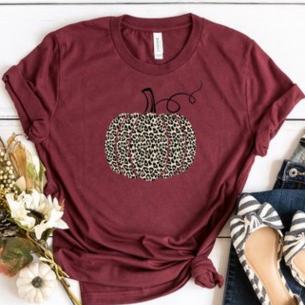 Maroon & Cream Leopard Pumpkin Crewneck Tee